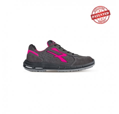 Upower Electra Plus S ESD Calzado de Seguridad Bajos - Talla 41 - Gamuza Perforada, Puntera de Aluminio, Antideslizantes, Antiarrugas, Suela PU/PU High Rebound, Proteccion S1PS FO SR - Color Gris/Fucsia