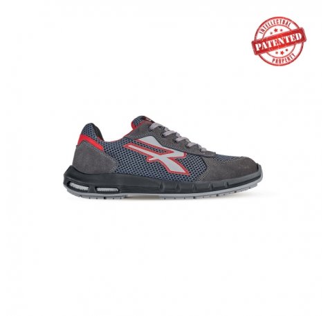 Upower Skat Plus S ESD Calzado de Seguridad Bajos - Talla 46 - Puntera de Aluminio, Antiarrugas, Antideslizantes, Suela PU/PU High Rebound, Proteccion S1PS FO SR - Color Gris/Rojo