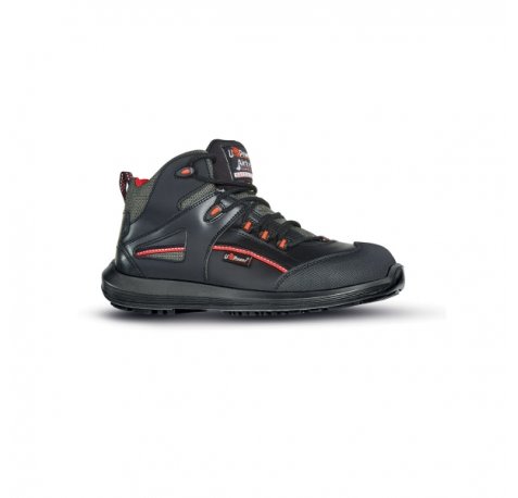 Upower Teak S ESD Calzado de Seguridad Botines - Talla 42 - Empeine en Piel Flor, Hidrofugos, Puntera Antiabrasion, Transpirables, Antideslizantes, Proteccion S3S FO SR - Color Negro/Rojo