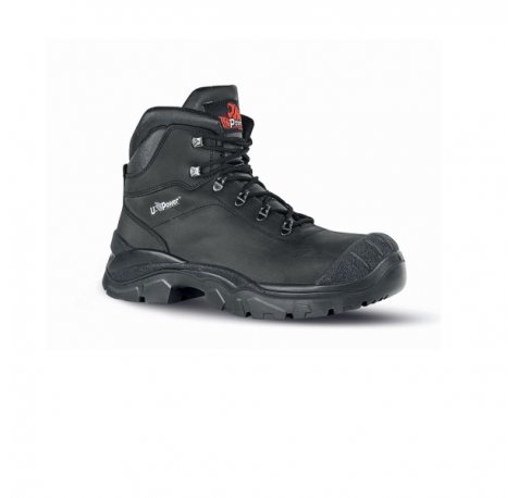 Upower Terranova UK S Calzado de Seguridad Botines - Talla 43 - Empeine en Piel Pull-Up Hidrofugo, Puntal AirToe Composite, Antiperforacion, Antideslizante, Proteccion S3S FO SR - Color Negro