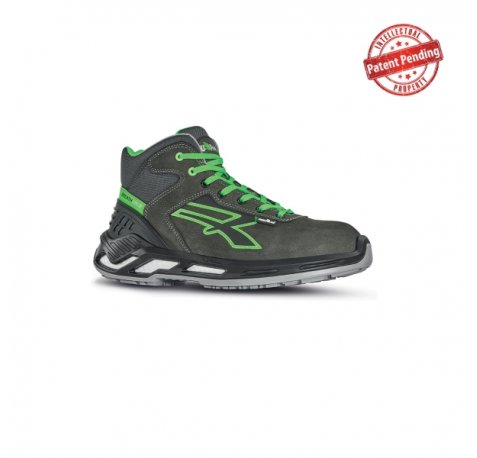 Upower Daryl S ESD Calzado de Seguridad Altos - Talla 39 - Piel Nobuck Hidrorepelente, Puntera de Aluminio, Antideslizantes, Suela PU/PU, Proteccion S3S CI FO SR - Color Gris Oscuro/Verde