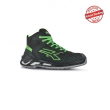 Upower Harry S ESD Calzado de Seguridad Altos - Talla 35 - Resistencia a la Abrasion, Impermeables y Transpirables, Escudo Anti-Impactos, Puntera de Aluminio, Suela Antideslizante, Proteccion S3S CI FO SR - Color Negro/Verde