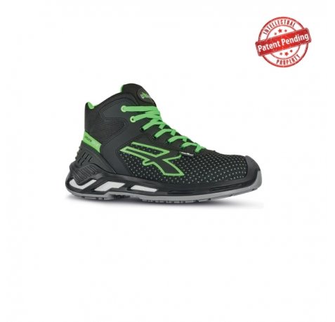 Upower Harry S ESD Calzado de Seguridad Altos - Talla 36 - Resistencia a la Abrasion, Impermeables, Transpirables, Escudo Anti-Impactos, Puntera de Aluminio, Suela Antideslizante, Proteccion S3S CI FO SR - Color Negro/Verde