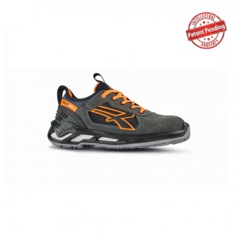 Upower Ryder S ESD Calzado de Seguridad Bajos - Talla 46 - Parte Superior de Nailon Ultraflexible y Gamuza Suave, Puntera de Aluminio, Suela Antideslizante, Proteccion S1PS FO SR - Color Gris/Naranja
