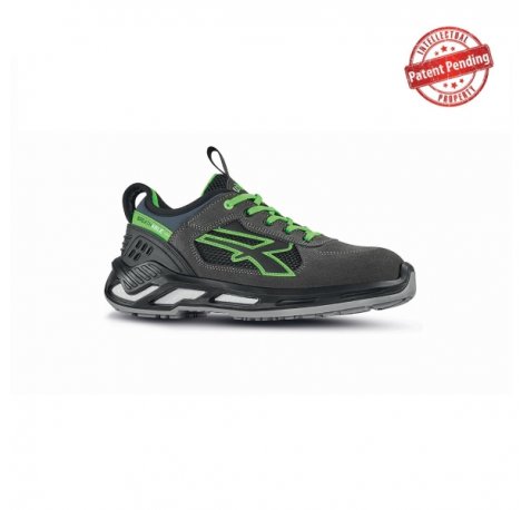 Upower Negan S ESD Calzado de Seguridad Bajos - Talla 42 - Nailon Ultraflexible, Gamuza Suave, Collarin Lycra, Puntera Aluminio, Suela Antideslizante, Proteccion S1PS FO SR - Color Gris/Verde