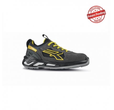 Upower Sniper S ESD Calzado de Seguridad Bajos - Talla 47 - Comodidad y Ligereza, Nailon Ultraflexible, Gamuza Suave, Puntera de Aluminio, Antideslizante, Proteccion S1PS FO SR - Color Gris/Amarillo