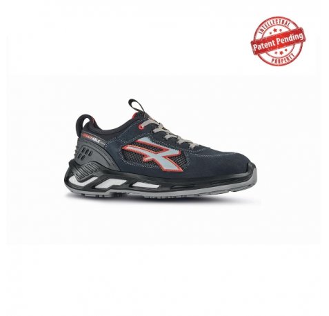 Upower Gang S Es Calzado de Seguridad Bajos - Talla 35 - Parte Superior de Nailon Ultraflexible y Gamuza Suave, Puntera de Aluminio, Suela Antideslizante, Proteccion S1PS FO SR - Color Azul Marino/Gris