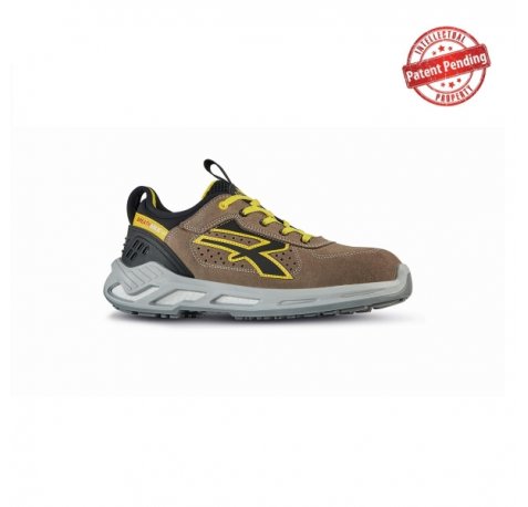 Upower Curry S ESD Calzado de Seguridad Bajos - Talla 36 - Piel Afelpada Perforada, Puntera de Aluminio, Suela Antideslizante, Proteccion S1PS FO SR - Color Beige/Amarillo