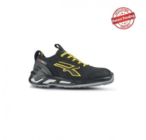 Upower Rick S ESD Calzado de Seguridad Bajos - Talla 47 - Piel Nobuck Hidrorepelente, Puntera de Aluminio, Suela Antideslizante, Escudo Anti-Impactos, Proteccion S3S CI FO SR - Color Gris Oscuro/Amarillo