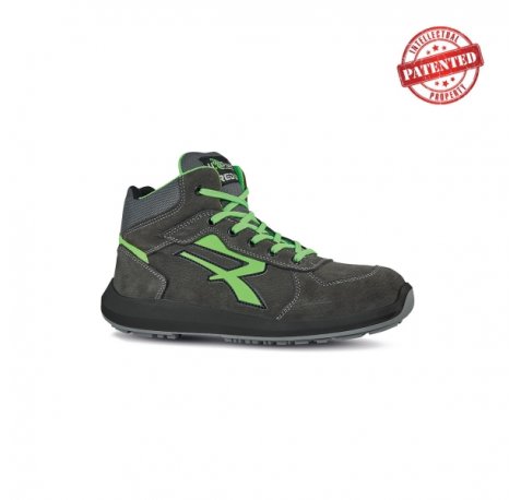 Upower Aries S ESD Calzado de Seguridad Altos - Talla 40 - Cuero Nubuck Resistente, Puntera de Aluminio, Hidrofugos, Antiarrugas, Suela Antideslizante, Proteccion S3S CI FO SR - Color Gris/Verde