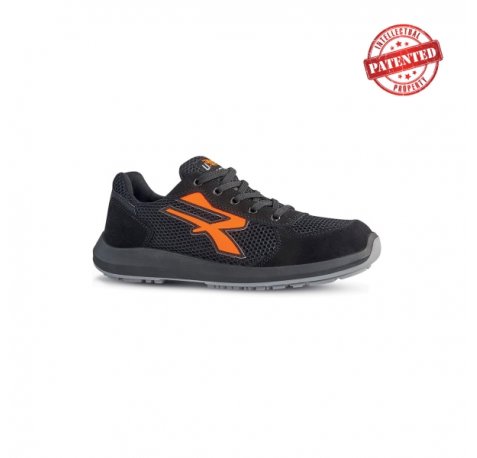 Upower Atos S ESD Calzado de Seguridad Bajos - Talla 39 - Parte Superior de Nailon Ultraflexible y Gamuza Suave, Puntera de Aluminio, Suela Antideslizante, Proteccion S1PS FO SR - Color Negro/Naranja