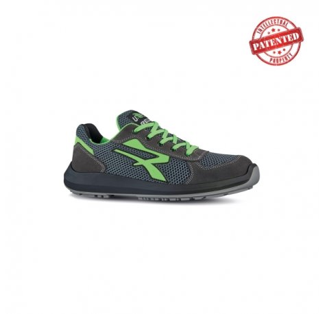 Upower Gemini S ESD Calzado de Seguridad Bajos - Talla 36 - Puntera de Aluminio, Suela Antideslizante, Nailon Ultraflexible, Gamuza Suave, Proteccion S1PS FO SR - Color Gris/Verde