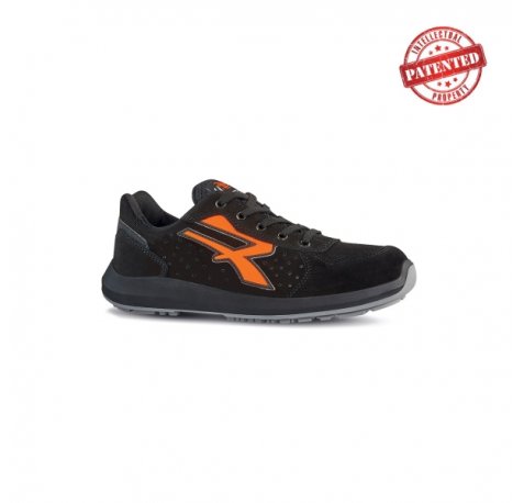 Upower Orion S ESD Calzado de Seguridad Bajos - Talla 35 - Gamuza Perforada, Puntera de Aluminio, Antideslizante, Antiarrugas, Suela PU/PU High Rebound, Proteccion S1PS FO SR - Color Negro/Naranja