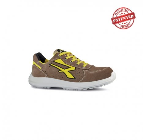 Upower Dorado S ESD Calzado de Seguridad Bajos - Talla 46 - Gamuza Perforada, Puntera de Aluminio, Suela Antideslizante y Antiarrugas, Amortiguacion Superior, Proteccion S1PS FO SR - Color Beige/Amarillo