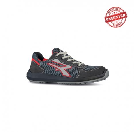 Upower Skat S ESD Calzado de Seguridad Bajos - Talla 43 - Comodidad y Ligereza, Puntera de Aluminio, Suela Antideslizante, Proteccion S1PS FO SR, Parte Superior de Nailon y Gamuza - Color Gris/Rojo
