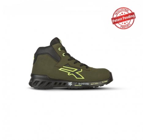 Upower Tyler S ESD Calzado de Seguridad Altos Ligeros - Talla 40 - Puntera AirToe Aluminio, Empeine Hidrorrepelente, Suela Antideslizante, Antiabrasion, Antiaceite, Antiestatica, Proteccion S3S CI FO SR - Color Verde Oliva/Amarillo