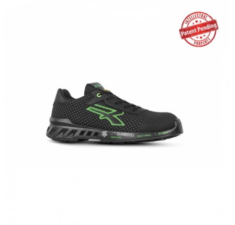 Upower Steve S ESD Calzado de Seguridad Bajos - Talla 40 - Proteccion Puntera Anti-Abrasion, Suela Ultraligera Antideslizante, Puntera AirToe Aluminium, Plantilla Antiperforacion, Transpirables - Color Negro/Verde