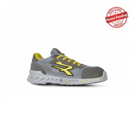 Upower Tony S ESD Calzado de Seguridad Transpirables y Ultraligeros - Talla 44 - Parte Superior Airnet, Suave Piel Serraje, Antideslizante, Resistencia al Aceite, Proteccion S1PS FO SR - Color Gris Claro /Amarillo