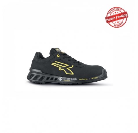 Upower Bart S ESD Calzado de Seguridad Ultraligero - Talla 45 - Empeine Hidrorrepelente, Puntera AirToe Aluminium, Suela Antideslizante, Plantilla Antiperforante, Proteccion CI - Color Negro/Amarillo