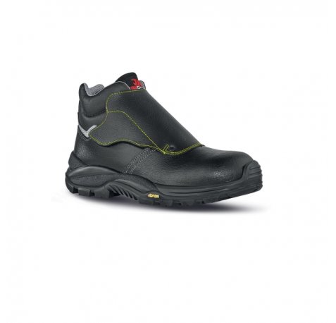 Upower Bulls L Calzado de Seguridad Altos - Talla 45 - Empeine Piel Grana Mina Hidrofugo, Puntal Composite, Antiperforacion, Antideslizante, Suela PU/VIBRAM, Proteccion S3 HI HRO FO SR - Color Negro