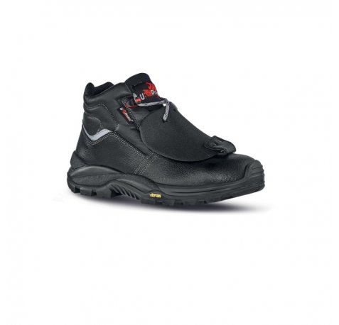 Upower Depp RS L Calzado de Seguridad Altos - Talla 47 - Empeine Piel Grana Mina Hidrofugo, Puntal Composite, Proteccion Metatarsiana, Antiperforacion, Antideslizante, Suela PU/VIBRAM, Clase S3 M CI HI HRO FO SR - Color Negro
