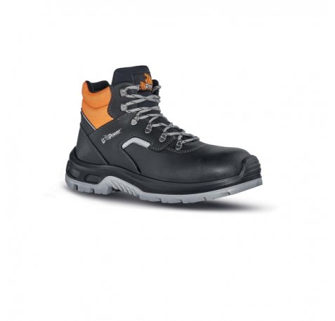 Upower Ascend S Botines de Seguridad - Talla 45 - Empeine en Piel Hidrofugo, Puntal Composite, Antiperforacion, Antideslizante, Suela Doble Densidad, Proteccion S3S FO SR - Color Negro/Naranja
