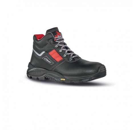 Upower Gravel S RS Botines de Seguridad - Talla 39 - Empeine Piel Flor Grana Mina, Hidrofugos, Puntal Composite, Antiperforacion, Suela Antideslizante PU/VIBRAM, Proteccion S3S CI HI HRO FO SR - Color Negro