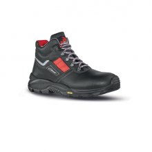 Upower Gravel S RS Botines de Seguridad - Talla 43 - Empeine Piel Flor Grana Mina, Hidrofugos, Puntal Composite, Antiperforacion, Suela Antideslizante PU/VIBRAM, Proteccion S3S CI HI HRO FO SR - Color Negro