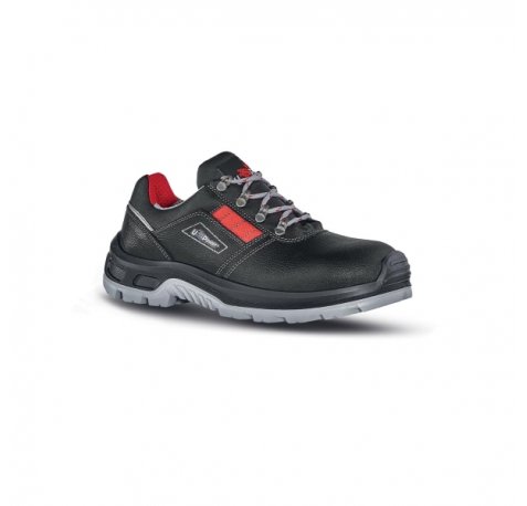 Upower Elect S Calzado de Seguridad Bajos - Talla 44 - Empeine Piel Flor Grana Mina, Hidrofugos, Puntal Composite, Antiperforacion, Suela Antideslizante, Proteccion S3S FO SR - Color Negro/Rojo