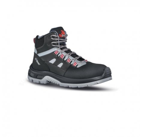 Upower Cross S Calzado de Seguridad Botines - Talla 46 - Empeine Piel con Inserciones Matrix, Hidrofugos, Puntal Composite, Antiperforacion, Antideslizantes, Suela Resistente PU/PU, Proteccion S3S FO SR - Color Gris Oscuro