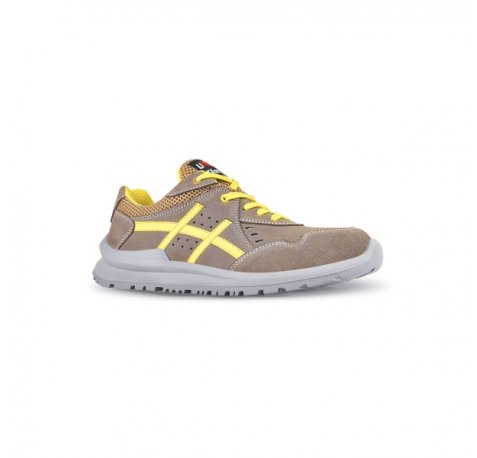 Upower Michael S Calzado de Seguridad Bajos - Talla 45 - Empeine de Gamuza con Ventilacion, Puntal de Aluminio, Anti-Pinchazos, Suela Antideslizante, Proteccion S1PS FO SR - Color Beige/Amarillo