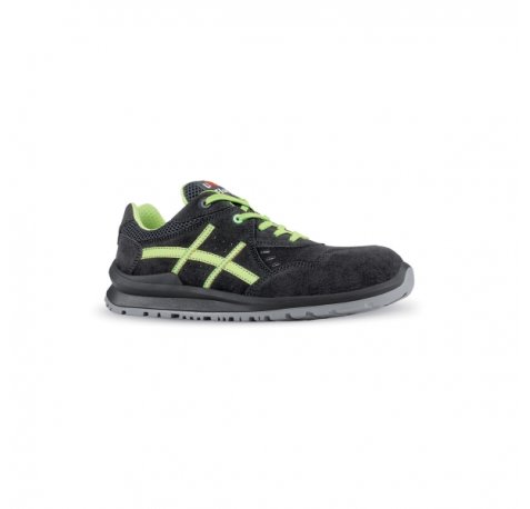 Upower Lewis S Calzado de Seguridad Bajos - Talla 45 - Empeine de Gamuza Ventilado, Puntal de Aluminio, Anti-Pinchazos, Antideslizante, Suela PU/PUTR, Proteccion S1PS FO SR - Color Negro/Verde
