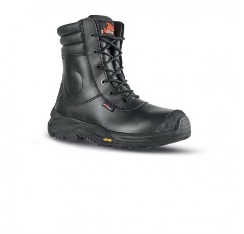 Upower Leopard UK S Calzado de Seguridad - Talla 47 - Empeine Piel Hidrofugo, Puntal Composite, Antiperforacion, Antideslizante, Suela PU VIBRAM, Proteccion S3S CI HI HRO FO SR - Color Negro