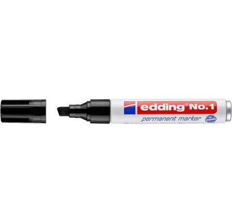 Edding Nº1 Rotulador Permanente - Punta Biselada - Trazo entre 1 y 5 mm. - Recargable - Secado Instantaneo - Color Negro (10 uds)