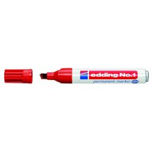 Edding Nº1 Rotulador Permanente - Punta Biselada - Trazo entre 1 y 5 mm. - Recargable - Secado Instantaneo - Color Rojo (10 uds)