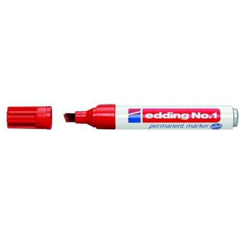 Edding Nº1 Rotulador Permanente - Punta Biselada - Trazo entre 1 y 5 mm. - Recargable - Secado Instantaneo - Color Rojo (10 uds)