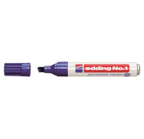 Edding Nº1 Rotulador Permanente - Punta Biselada - Trazo entre 1 y 5 mm. - Recargable - Secado Instantaneo - Color Azul (10 uds)