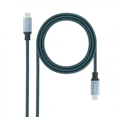 Nanocable Cable USB-C - Longitud 3m - 20Gbps - Carga de 100W - 5A - Video 4K a 60Hz - Chip E-mark - Compatible con Thunderbolt 3 - Conectores de Aluminio - Color Gris y Negro
