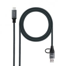 Nanocable Cable USB 3.2 Gen2x2 5A/100W - USB-C + USB-A/M a USB-C/M - 2m - Color Gris