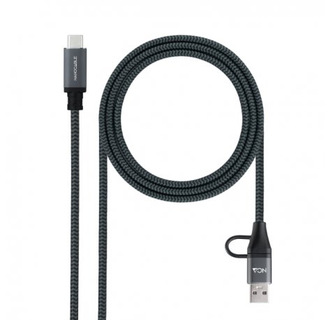 Nanocable Cable USB 3.2 Gen2x2 5A/100W - USB-C + USB-A/M a USB-C/M - 3m - Color Gris