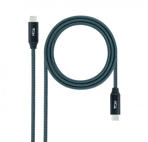 Nanocable Cable USB-C - Longitud 1.5m - 20Gbps - Carga de 100W - 5A - Video 4K a 60Hz - Chip E-mark - Compatible con Thunderbolt 3 - Conectores de Aluminio - Color Gris y Negro