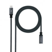 Nanocable Cable Prolongador USB-C 3.2 Macho a USB-C 3.2 Hembra - Gen2x2 20Gbp - 100W 5A - 4K 60Hz - 0.5 Metros - Mallado - Color Negro