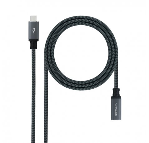 Nanocable Cable Prolongador USB-C 3.2 Macho a USB-C 3.2 Hembra - Gen2x2 20Gbp - 100W 5A - 4K 60Hz - 2 Metros - Mallado - Color Negro