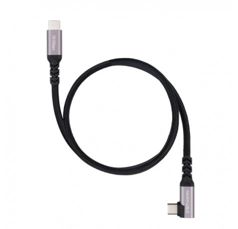 Nanocable Cable USB-C Macho Acodado 90Âº - Soporta hasta 100W - Longitud 3m - Velocidad de Transferencia hasta 10Gbps - Resolucion 4K - Algodon Trenzado - Color Negro