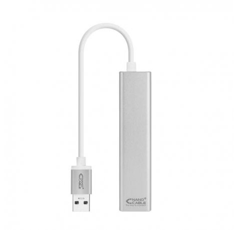 Nanocable Conversor USB 3.0 a Ethernet Gigabit + 3xUSB 3.0 - Aluminio - 15 cm - Color Plata