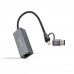 Nanocable Adaptador de Red USB-C + USB-A/M 3.0 a Ethernet Gigabit 10/100/1000 Mbps - 15 cm - Color Gris