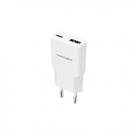 Nanocable Cargador de Pared USB-C/PD + USB-A/QC 30W - Color Blanco