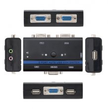 Nanocable Conmutador KVM - Resolucion hasta 1920x1440 - Video VGA - Teclado y Raton USB - Audio y Microfono - Cables Incluidos - Indicador LED - Controla 2 PC - Color Negro