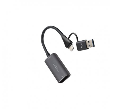 Nanocable Capturadora de Video - HDMI 4K Hembra - USB-C Macho - Adaptador USB-A - Multisistema - Color Gris Oscuro