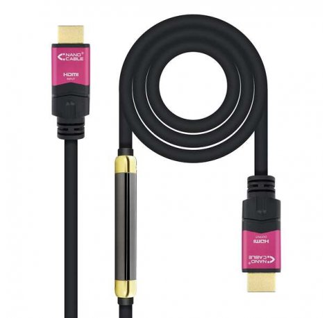 Nanocable Cable HDMI v2.0 Macho con Repetidor a HDMI v2.0 Macho 25m - 4K@60Hz 18Gbps - Alta Velocidad - Color Negro/Rosa